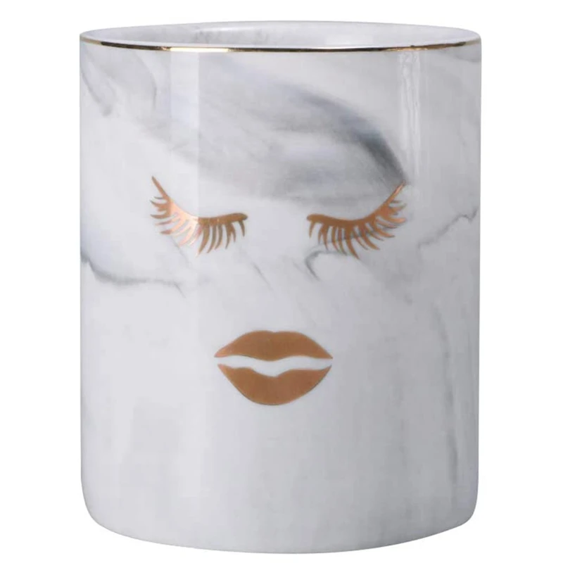 

Gray Marble Pencil And Pen Holder With Golden Edge Makeup Brush Holder Ceramic Desktop Storage Box Pen Holder