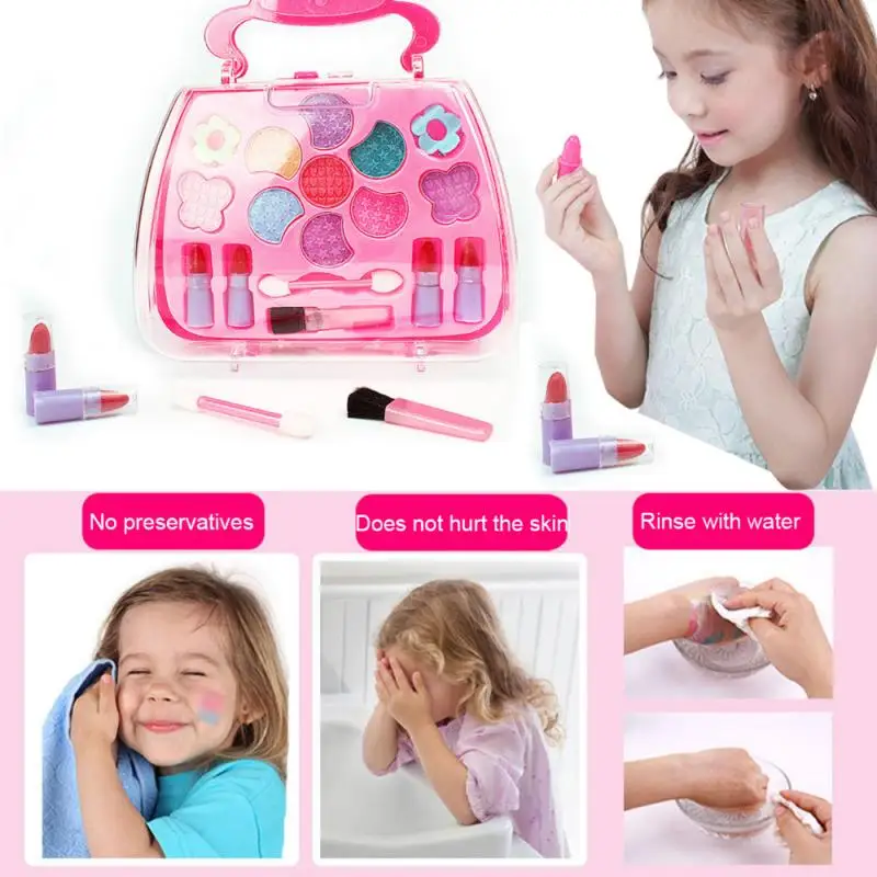 

Pretend Play Kid Make Up Toys Pink Comestic Set Princess Hairdressing Safe Non-toxic Washable Simulation Plastic Toy For Girls