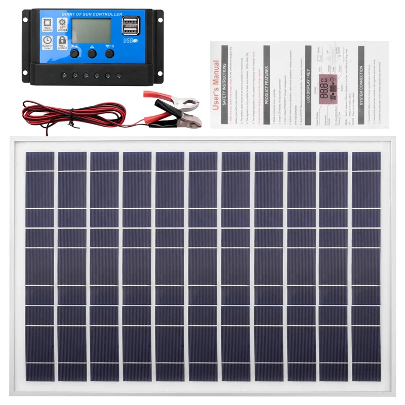 

30W 12V Solar Panel Battery Charger+40A Controller for RV Car Boat Home Camping