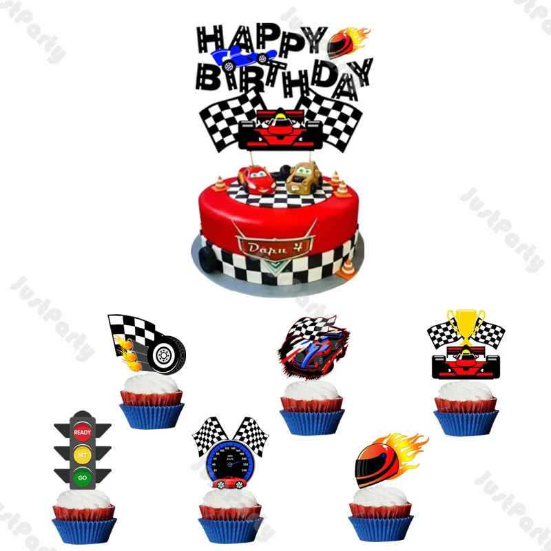 

Cartoon Car Cake Toppers Boy 1st Birthday Decoration Racing Car Party Supplies Two Fast Theme Cake Decorating Tools Baby Shower