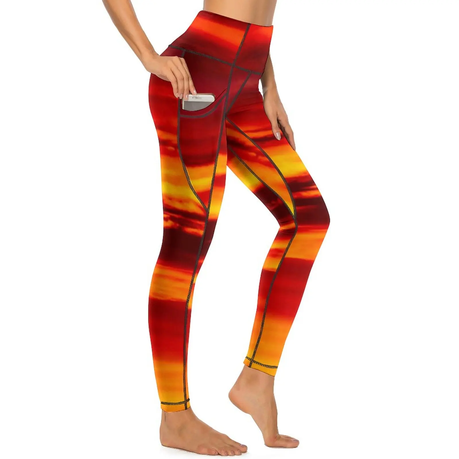 

Леггинсы с принтом неба, пикантные ярко-красные штаны для тренировок и йоги, быстросохнущие спортивные Леггинсы с высокой талией, дышащие леггинсы на заказ