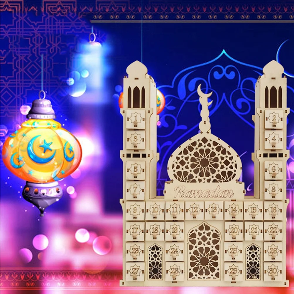 

1pc Wooden Calendar Ornament DIY Drawer Countdown Calendar Craft Ramadan Accessories Party Favors for Islam Eid Corban Daily Use