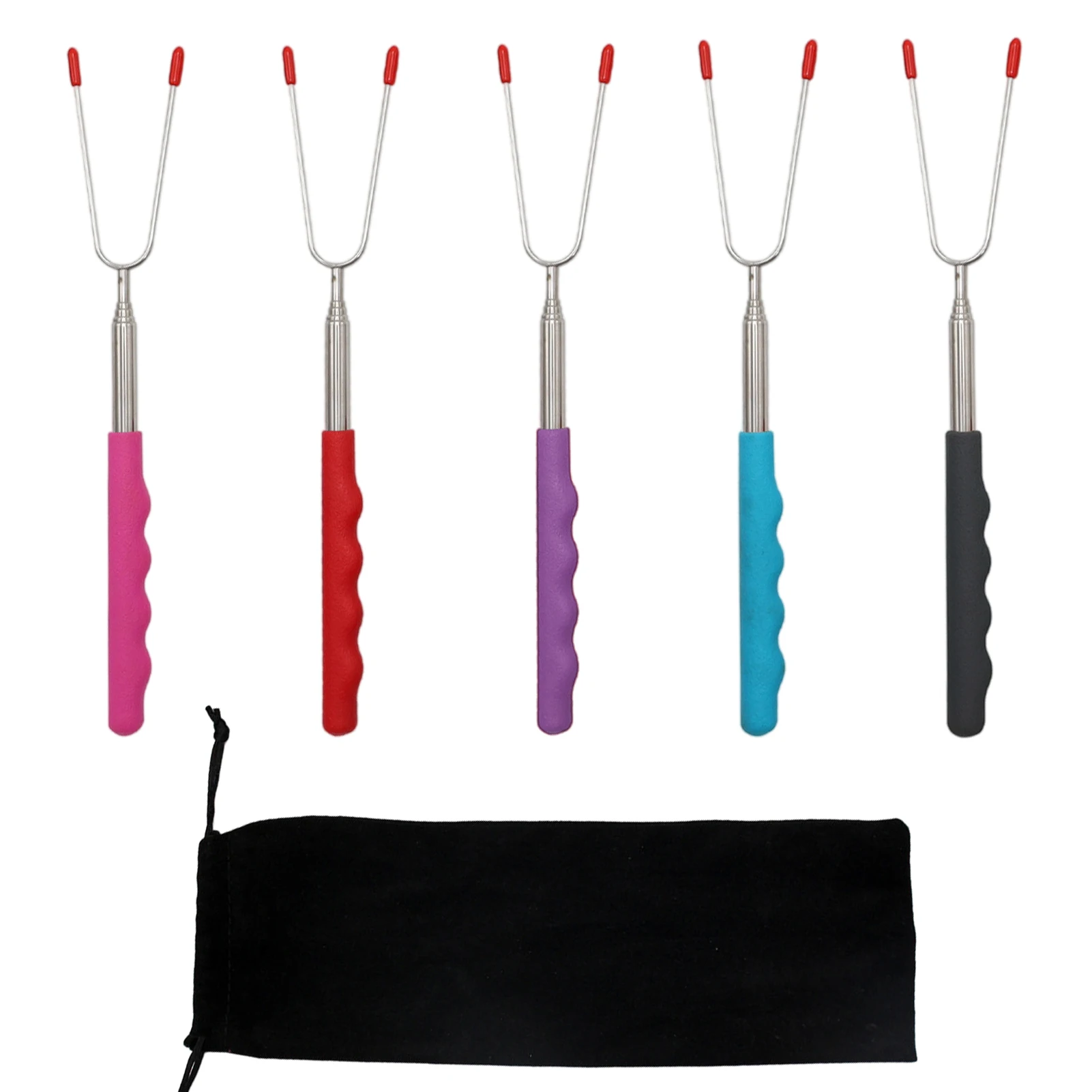 

5PCS Stainless Steel Telescopic BBQ Fork Roasting Sticks Chicken Drumsticks Outdoor BBQ Gadgets with Bag Cover Kitchen Tools