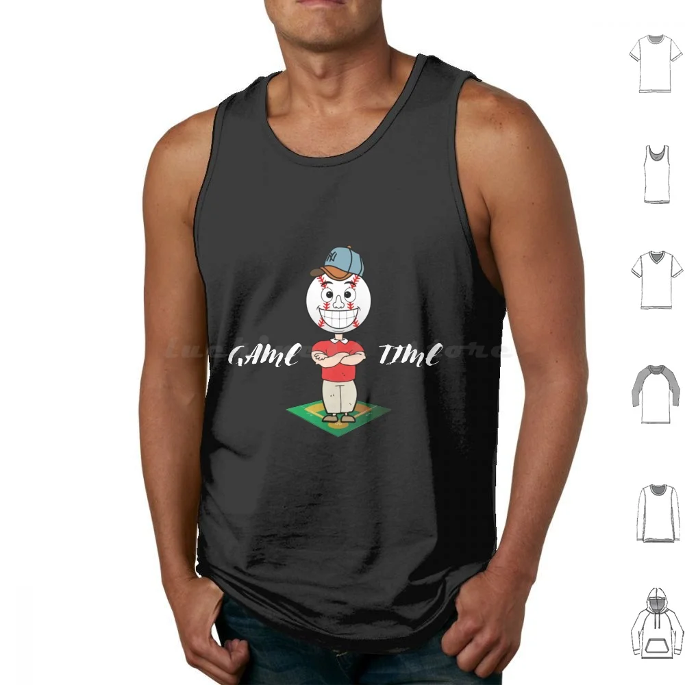 

Baseball , Game Time , Cartoon Image With A Ball Head Tank Tops Vest Sleeveless Modern Baseball Baseball Modern Mobo Quote