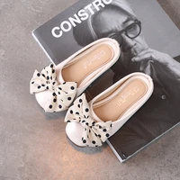 spring and summer soft new sandals chic princess with bow polka dots 2022 korean version casual covered toes girls slippers flat