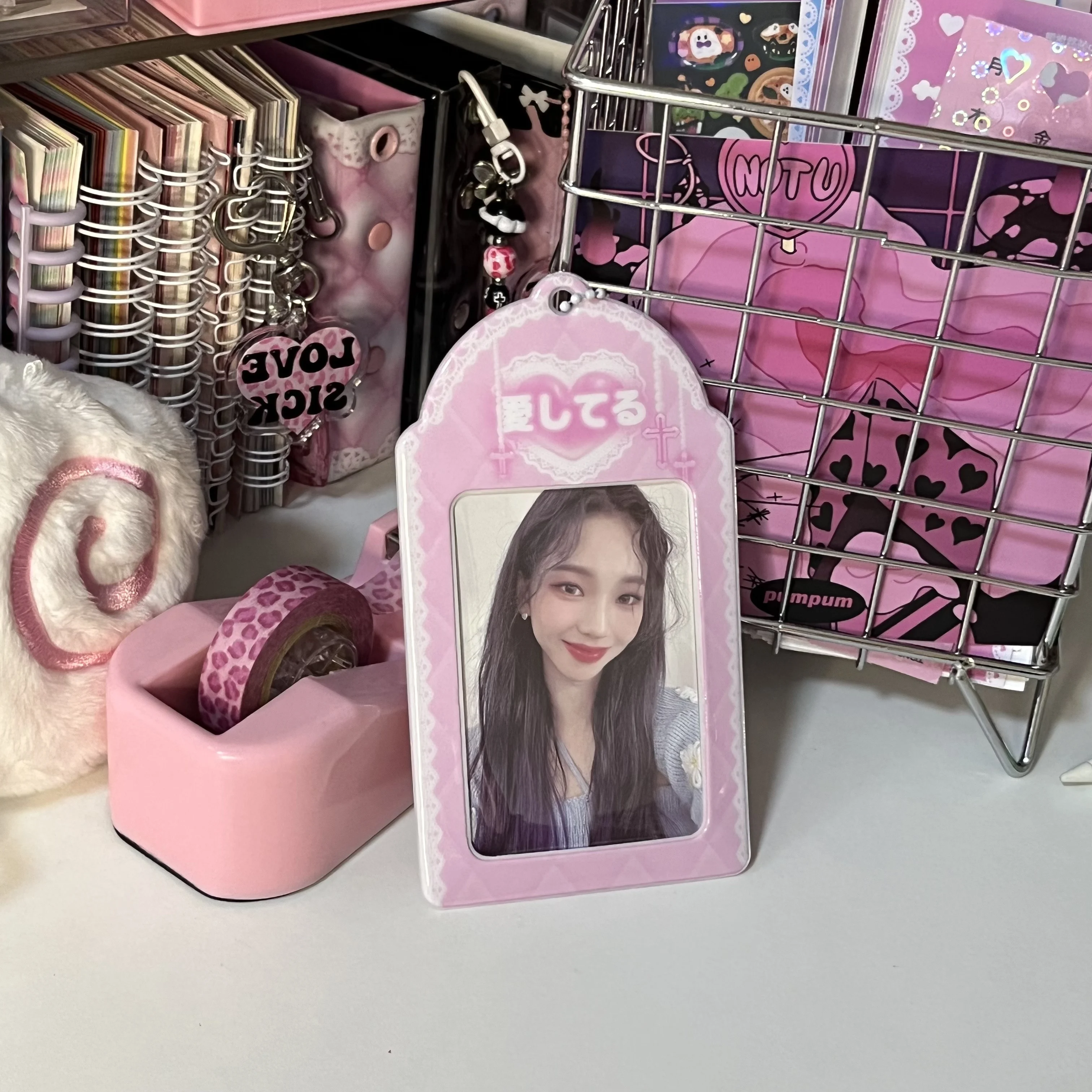 

Держатель для фотокарт с розовым ангелом, прозрачный рукав для фото с поп-идолом, голографический протектор 3 дюйма, чехол для удостоверения...