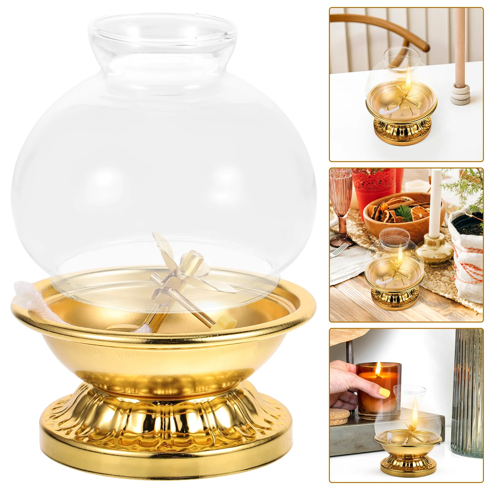 

1 Set of Kerosene Lamp Temple Kerosene Lamp Emergency Oil Lamp Glass Cover Oil Light Decoration