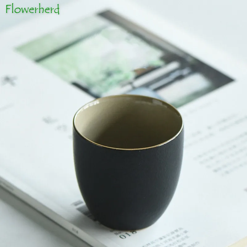 

Black Pottery Tea Cup Teaware Kung Fu Tea Set Rustic Pottery Large Sink Tea Cups Ceramic Daily Pre-dinner Cups 80ml