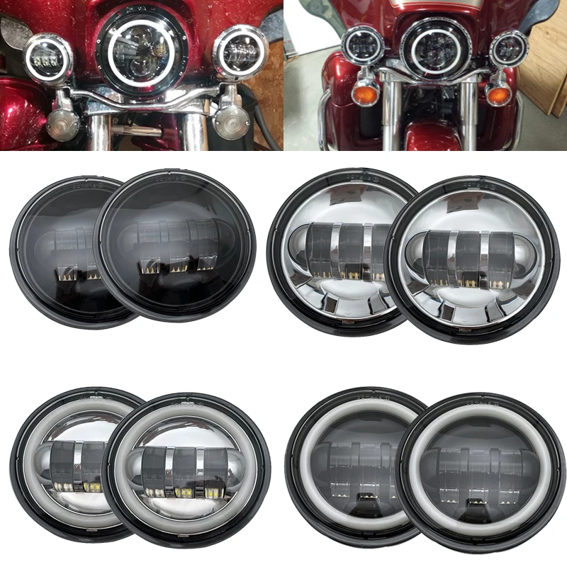 

2PCS 30W Waterproof Round 4.5inch Motorcycle LED Fog Light with DRL Halo Angel Eyes 4.5" Auxiliary Passing Lamps for Motorcycles