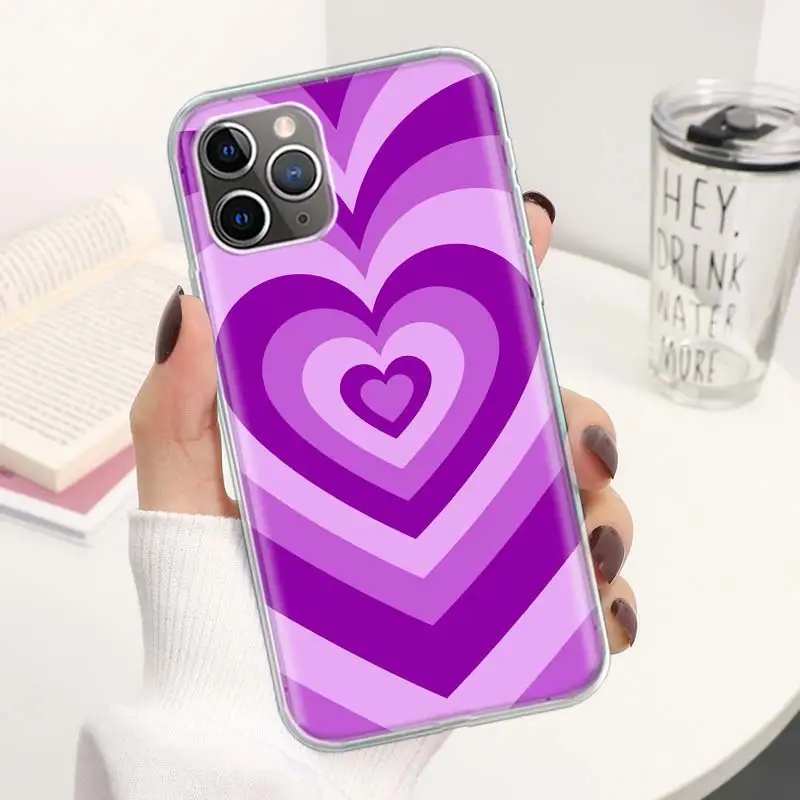 Модный чехол для телефона с фиолетовым сердцем и кругом iPhone 11 12 13 14 15 16 Pro Max 7 Plus 8 + X
