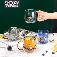 genuine snoopyed double insulated glass cup cartoon accessories mug home office drinking cup with handle coffee cup birthday gif