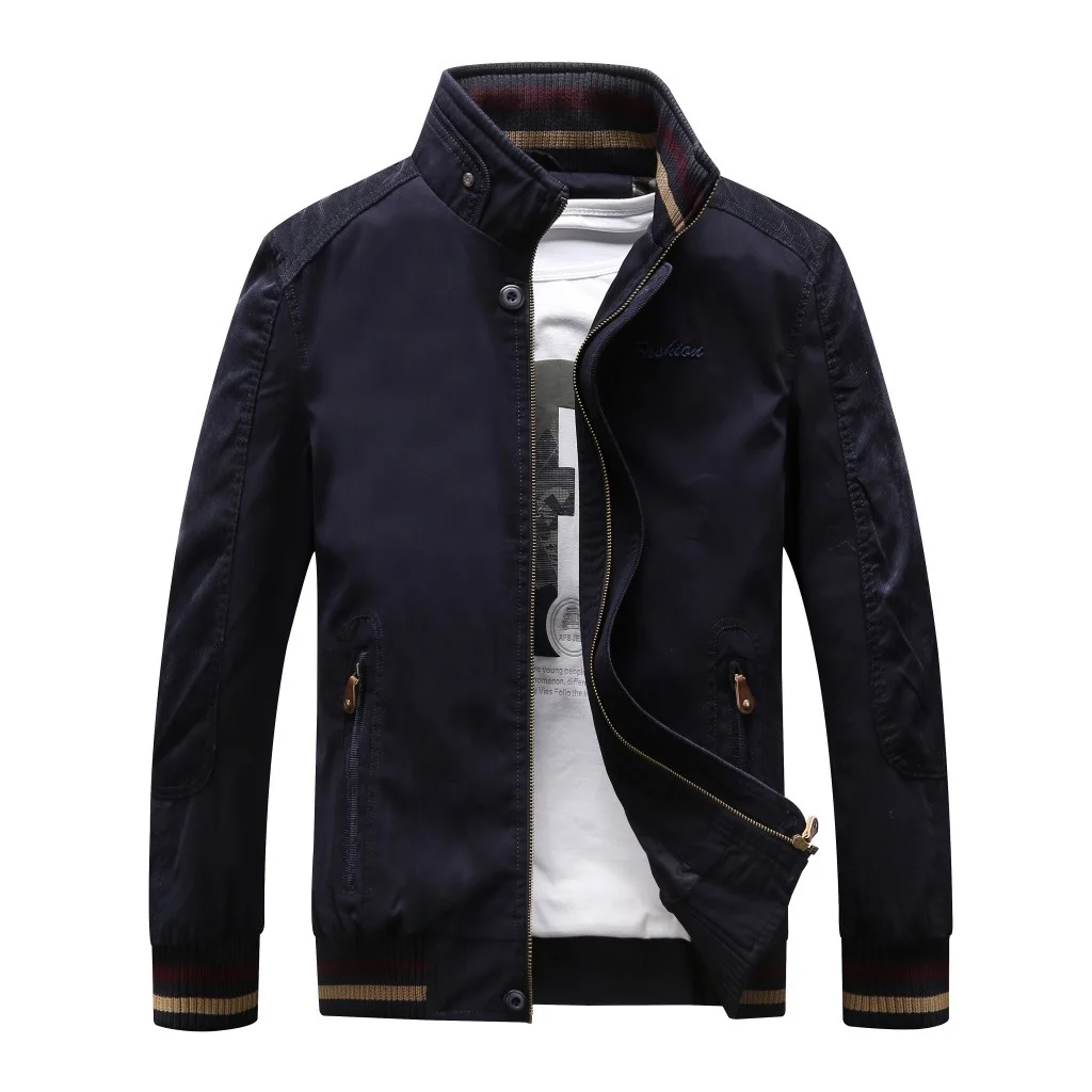 

Men Casual Long Sleeves Spring Autumn Stand Collar Cotton Jacket Coat Plus Size Businessman Outfit Tops