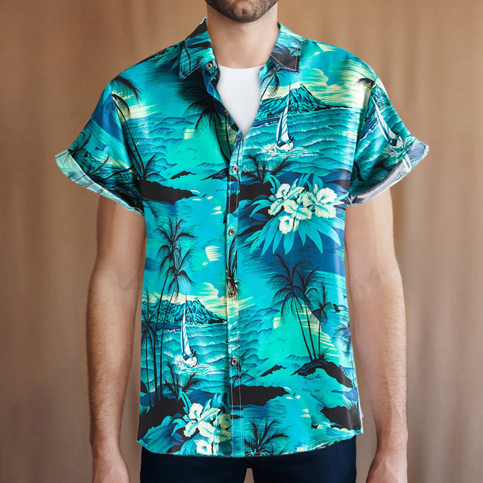 

Tree Landscape Print Vacation Shirt Beach Wear Short Sleeves Button-down Standard-fit Casual Shirts Fall Spring Summer Pr Sale