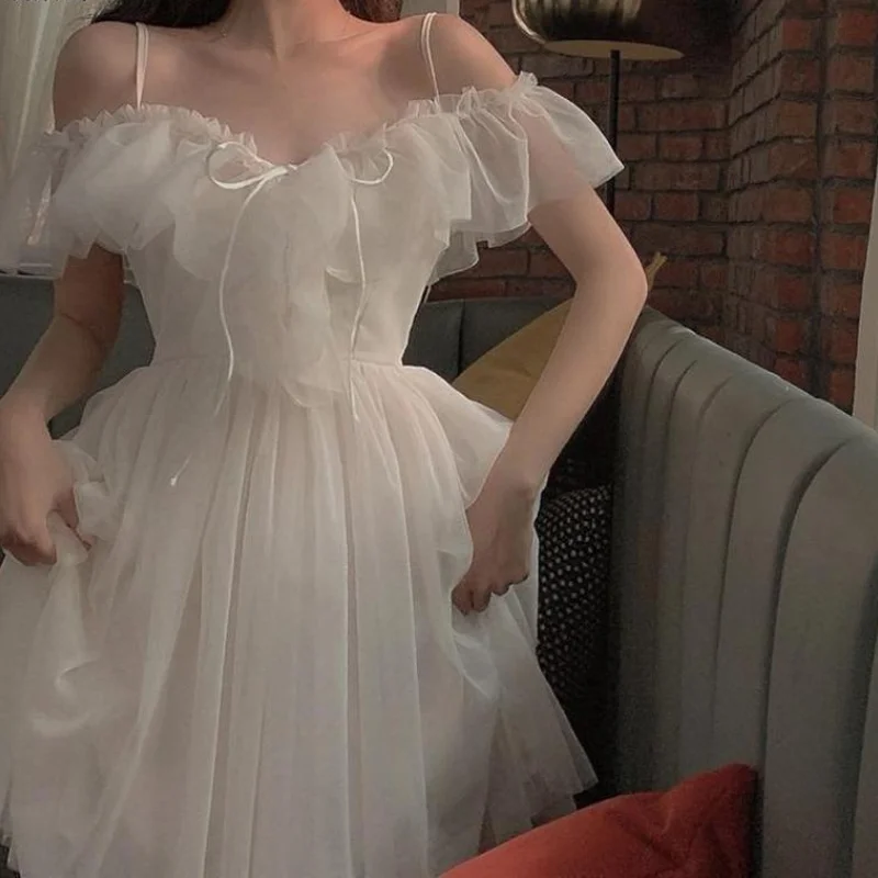 

Весеннее сказочное платье, Сетчатое кружевное шифоновое милое платье в стиле пэчворк, Новинка лета 2023, женское элегантное милое платье, Белое Женское сексуальное платье