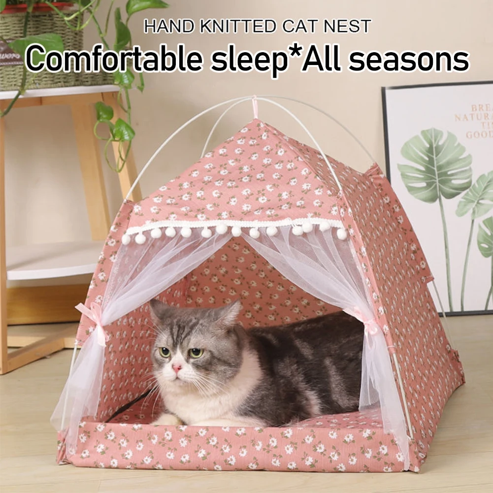 

Cat Tent Bed Pet Products The General Teepee Closed Cozy Hammock with Floors Cat House Pet Small Dog House Accessories Products