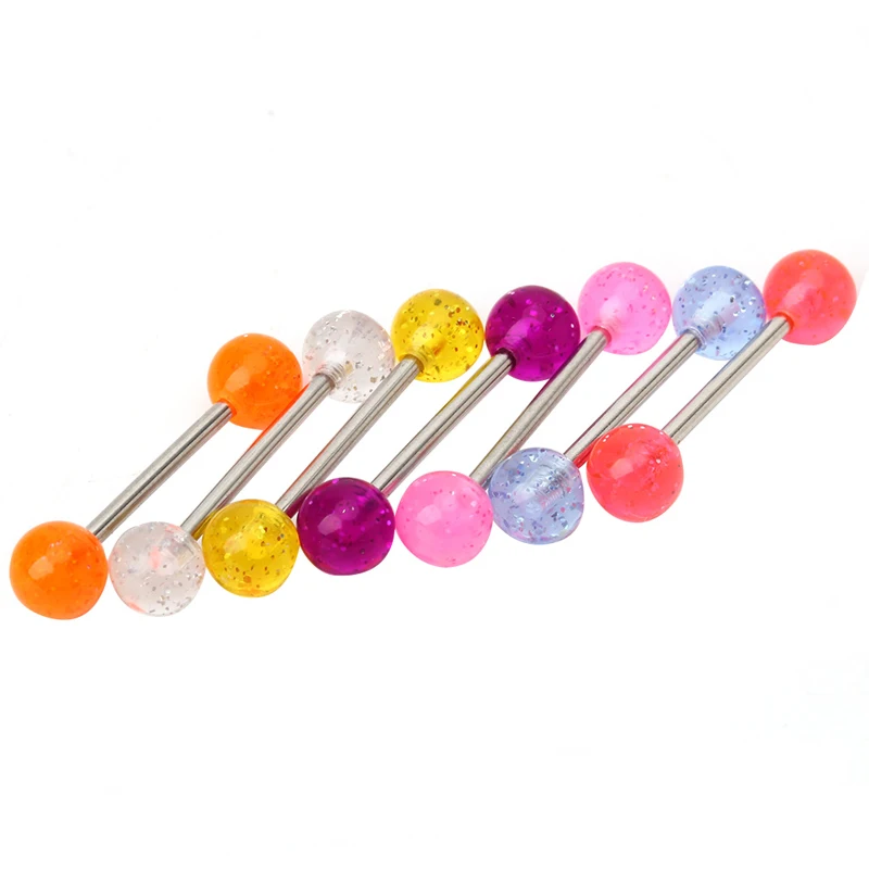 

7Pcs Colors Glitter Tongue Bar Ring Barbell Body Piercing