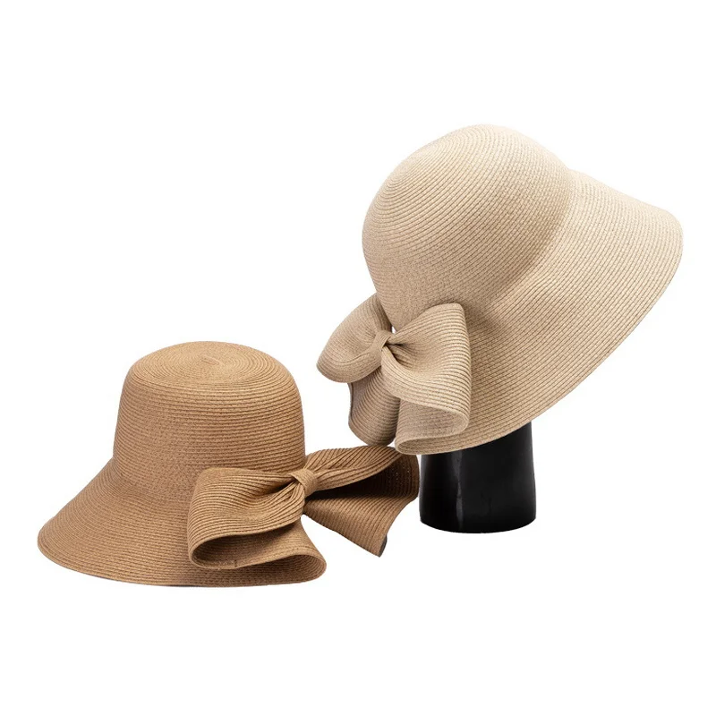 

Spring Summer New Fashion Leisure Foldable Bowknot Big Eaves Ladies Sunshade Straw Hat Outdoor Beach Sunscreen Sun Hat