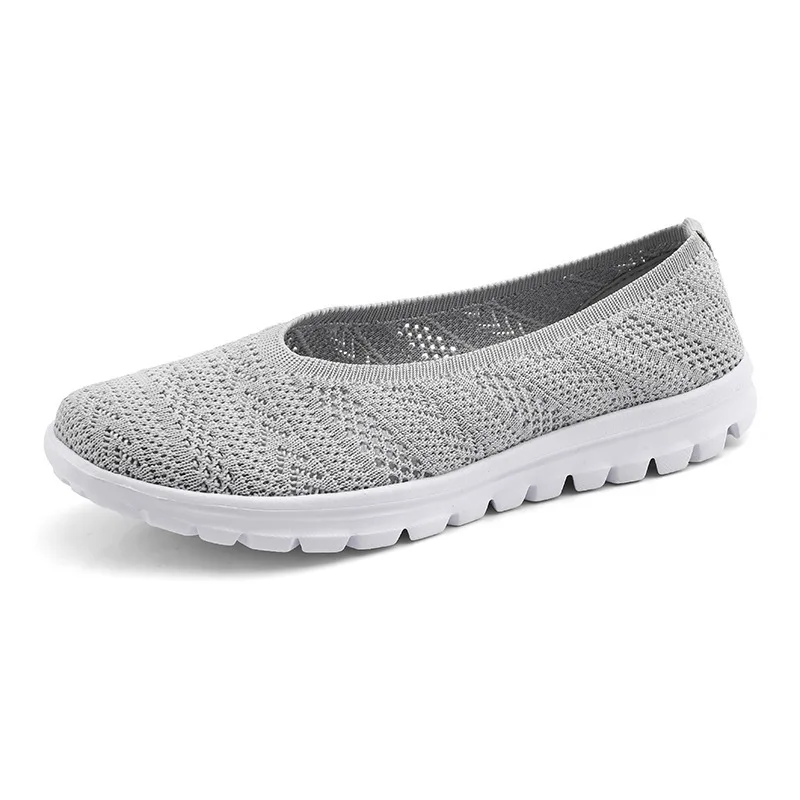 

Fashion Hollow Knit Flat Shoes for Women Ethnic Breathable Mesh Casual Walking Shoes Solid Summer Sandal Slip on Mother Shoes