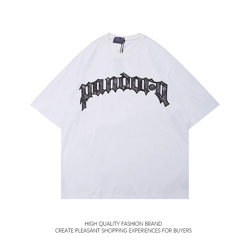 

Gothic Letter Printed Short Sleeved T-shirt Men's 2023 New Hip-hop Streetwear Top Hong Kong Style Tshirt Unisex Loose Base Shirt