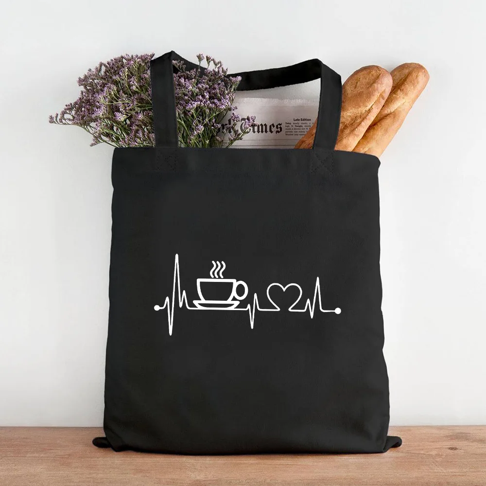 

Холщовые сумки для покупок First Coffee, женские тканевые мешки на плечо с принтом для мам, многоразовые мешки для учеников, школьные портфели