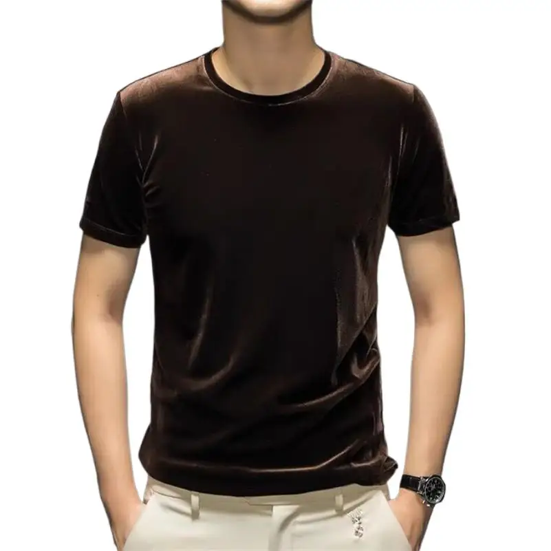 Бархатная футболка для мужчин с коротким рукавом и круглым вырезом летние