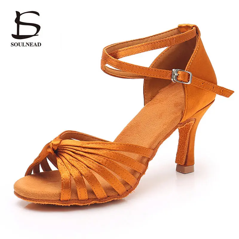 Latin Dance Shoes Women Salsa Tango Dance Shoes Satin Soft Bottom High Heels 5cm 7cm Ballroom Dancing Shoe Female Girls Sandals