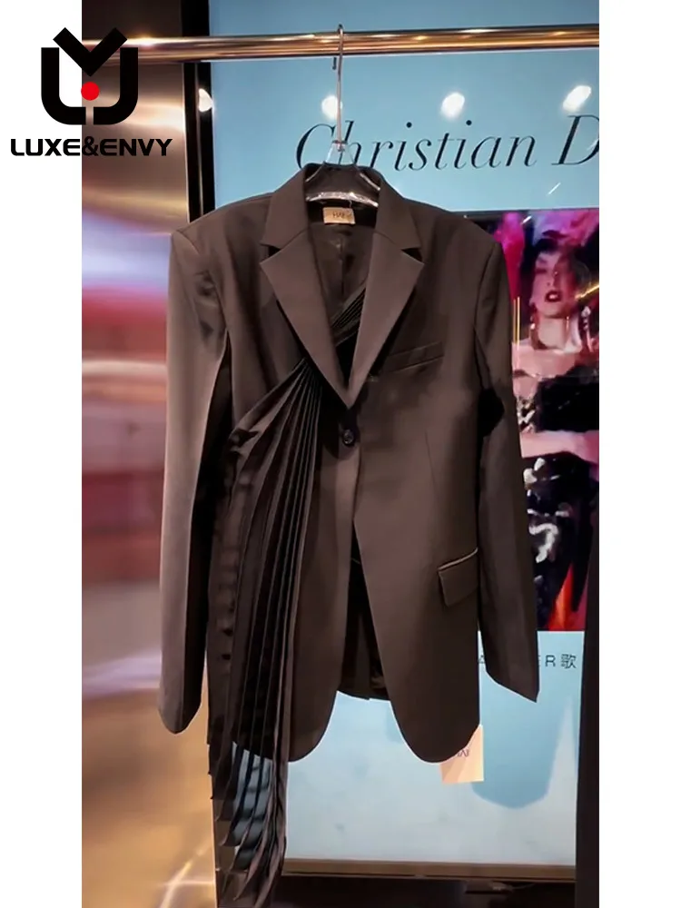 

LUXE&ENVY New Vintage Hong Kong Style Chic Design Small Market Blast Street High Grade Black Fragrant Suit Coat 2023 Autumn