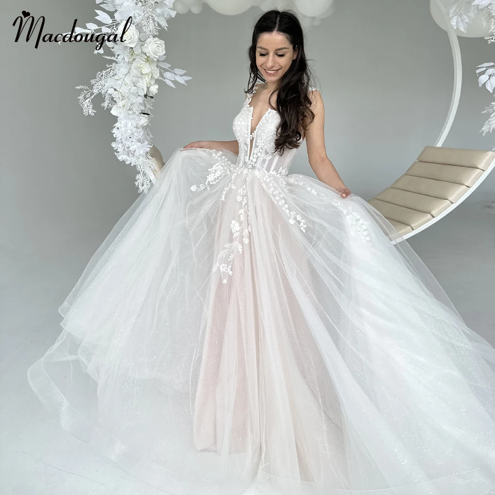 

Очаровательное свадебное платье MACDOUGAL трапециевидного силуэта для женщин, корсет, блестящее Тюлевое платье, индивидуальный пошив