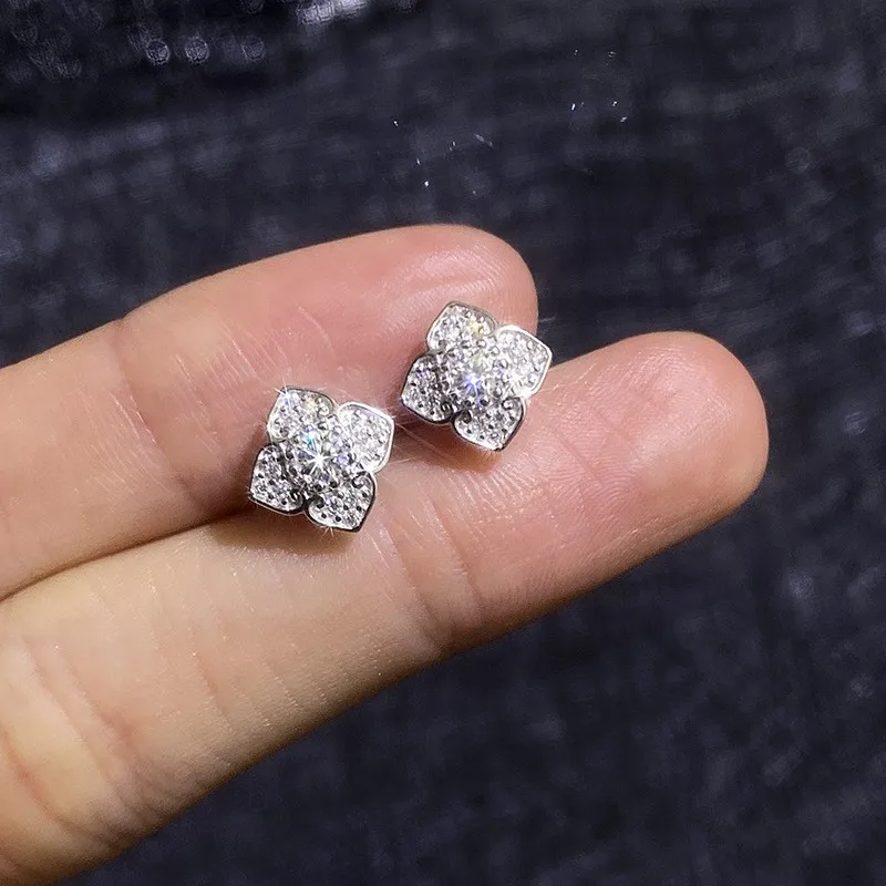 Фото Серьги-клевер E375 Lefei Fashion с цветными бриллиантами и классическим дизайном из муассанита, серебро 925 пробы, для женщин, подарок на вечеринку №4