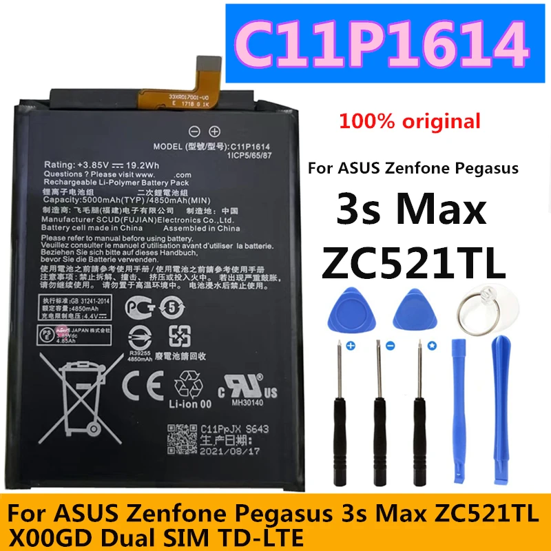 

New Original Real 5000mAh C11P1614 Battery For ASUS Zenfone Pegasus 3s Max ZC521TL X00GD Dual SIM TD-LTE Smart Phone