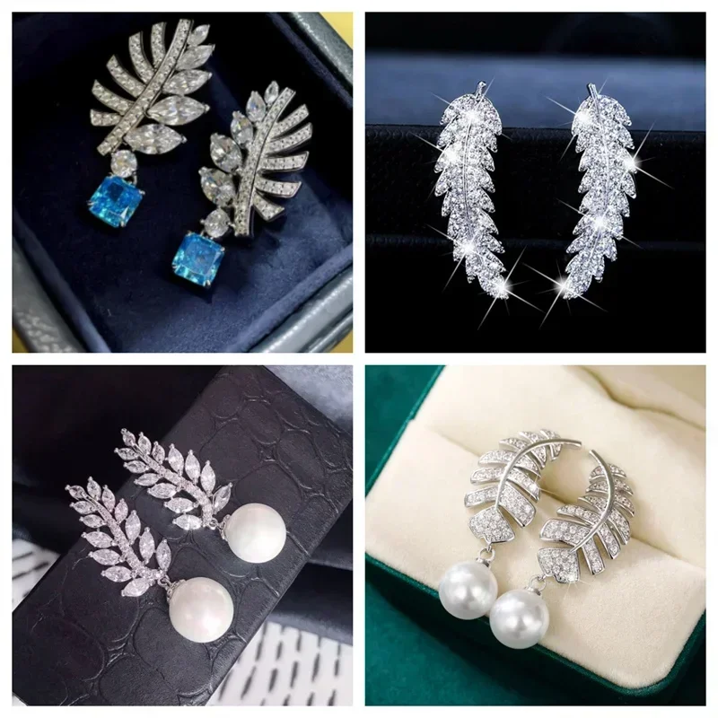 Сверкающие серьги-капли в форме листа с небесно-голубыми аксессуарами для ушей CZ