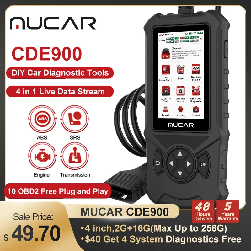 Диагностический инструмент для автомобиля MUCAR CDE900 OBD2 система TCM ABS SRS считыватель