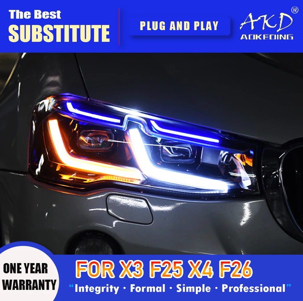AKD Head Lamp for BMW X3 F25  LED Headlight 2010-2017 Headlights X4 F26 F98 DRL Turn Signal High Beam Angel Eye Projector Lens