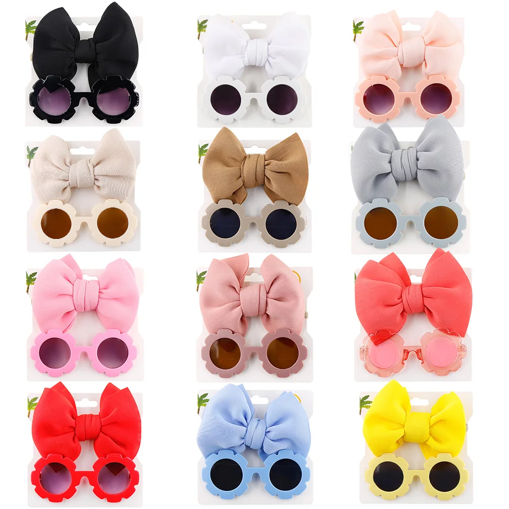 

12set/lot Flower Sunglasses Baby Girls Nylon Headband Baby Boy Girl Seaside Mental Eyeglasses Kids Hair Accessories Children