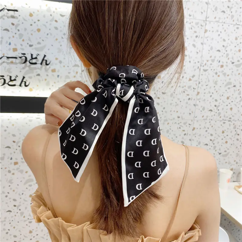 

Letter D Hair Ties Elastic Hair Bands Classic Retro Bow Ribbon Fabrics Scrunchies For Women Exquisite Chic Hair Accessories