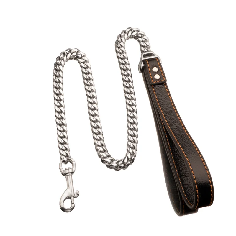 Поводок для собак свинец из нержавеющей стали 14 мм Золотая цепь кожаный
