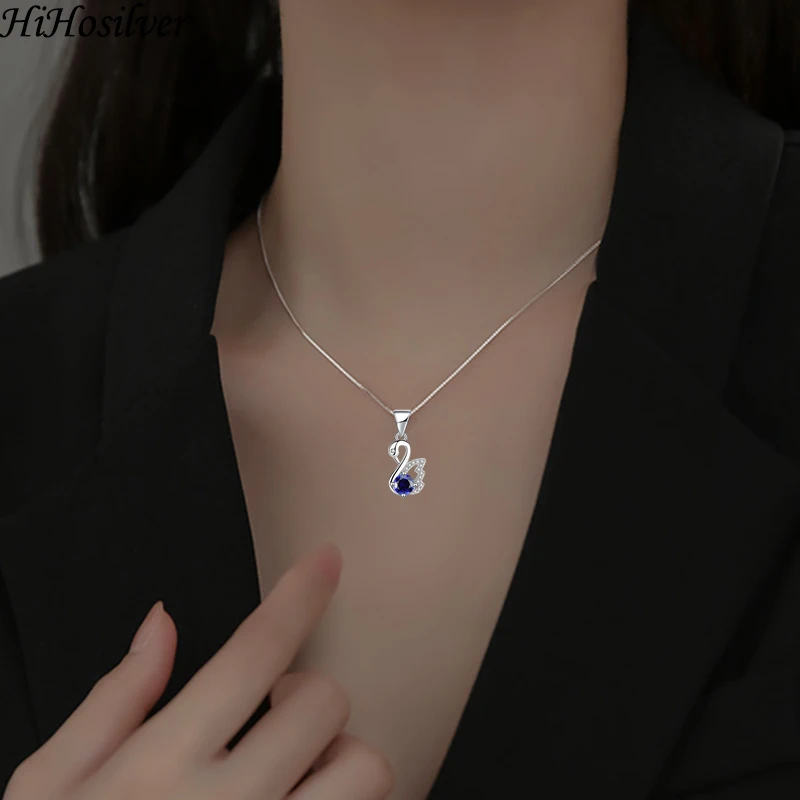 

HiHosilver 925 Silver Needle New Women's Fashion High-quality Jewelry Crystals Zircon Cute Swan Pendant Necklace HS0187