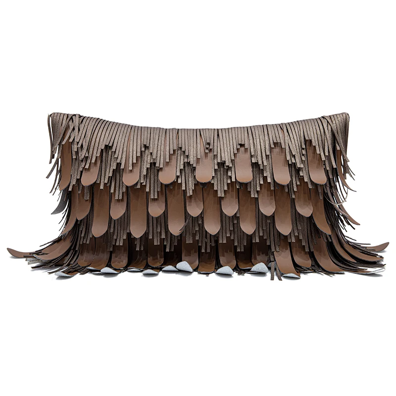Funda de cojín con diseño de lazo para sala de estar, funda de almohada de cintura de cuero marrón, negro y blanco, decorativa, 30x50cm