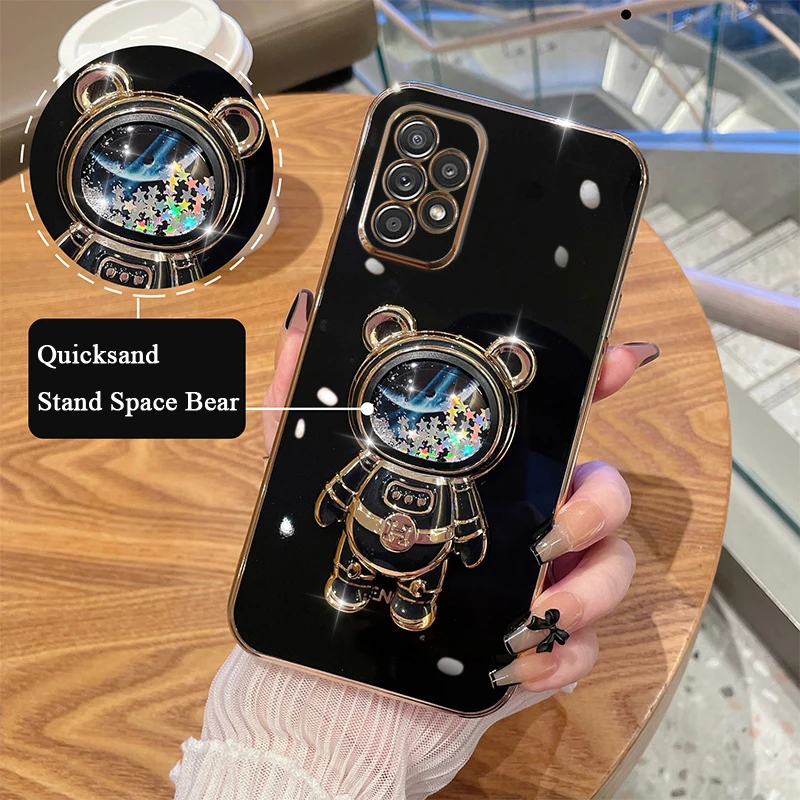 

Quicksand Space Bear Phone Holder Stand Case For Samsung Galaxy A12 A22 A32 4G 5G A52 A52S A72 A31 A51 A71 A50 A70 Cover Shell