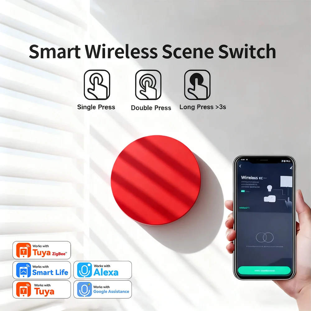 Фото Работает с Tuya ZigBee, умный ключ-переключатель, мобильное управление, беспроводной пульт дистанционного управления, многофункциональное управление, умный переключатель, питание от батареи. №1