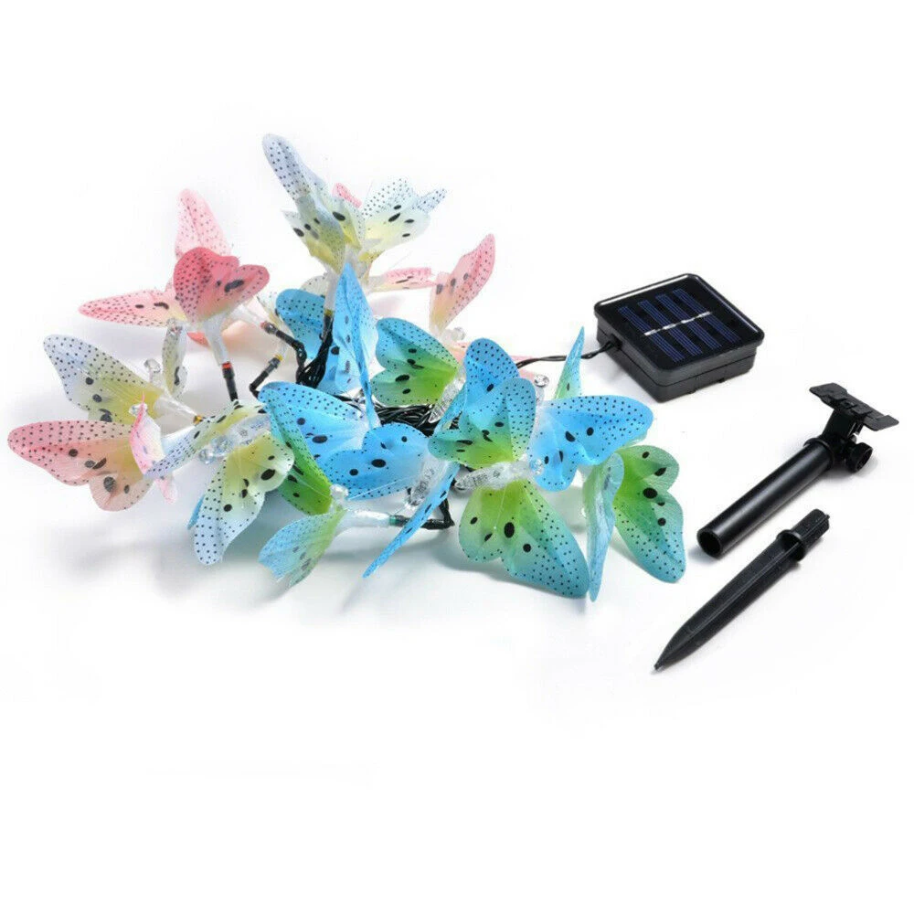 

12 LED Solar Colorful Butterfly Optic Fairy String Light Outdoor Waterproof Garden Courtyard Holiday Decoration Lamp