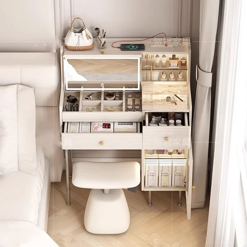 Дизайнерский туалетный столик для хранения умное зеркало белый табурет