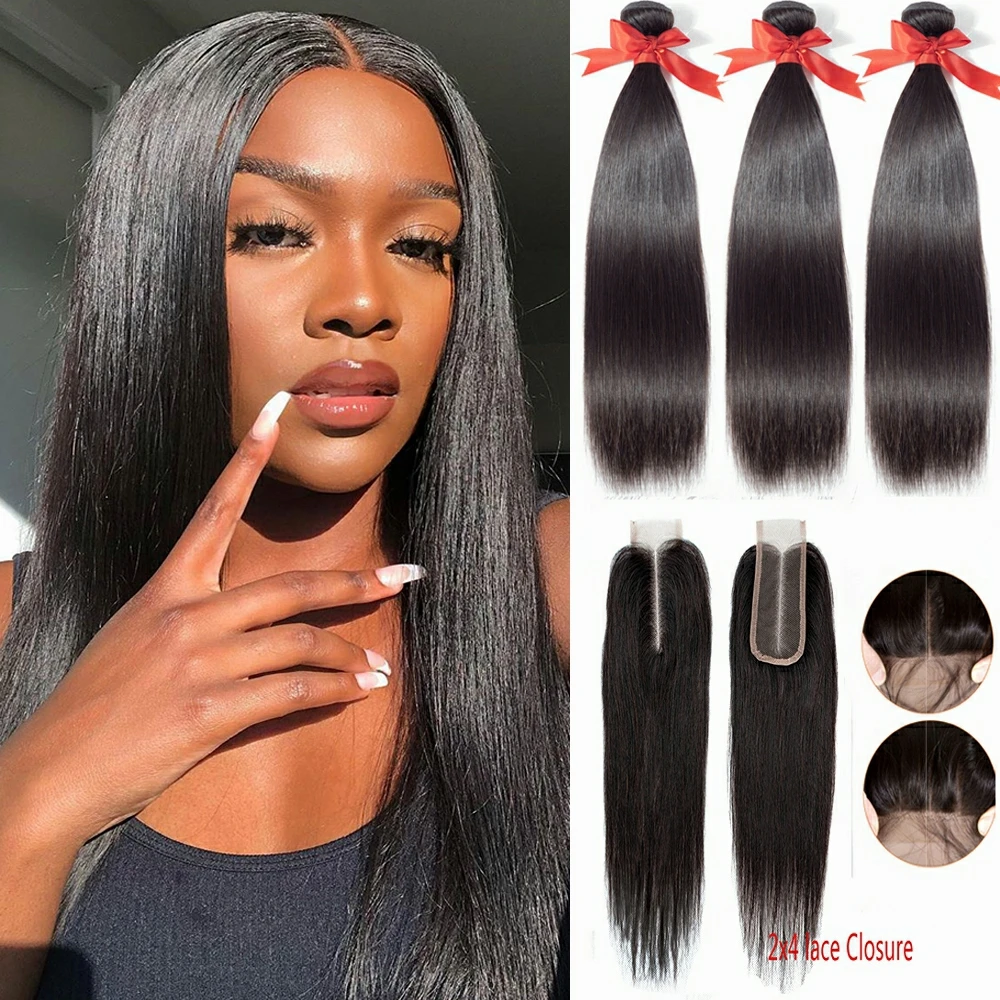 Люксдива натуральные волосы бразильского человека с пучками и закрытием кружева 2x4 Реми оптом недорого Cheveux.