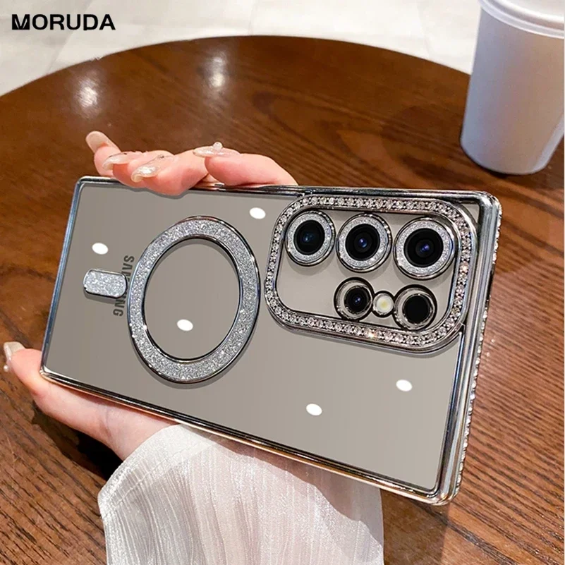 Роскошный Бриллиантовый чехол для Samsung S24 ультра прозрачный Magsafe Galaxy S23 Ultra Plus с