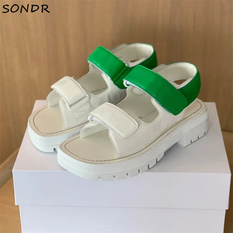 

Summer Thick Sole Beach Sandals Women Fashion Design Platform Velcro Gladiator Sandals Genuine Leather Casual Womens Shoes 2022