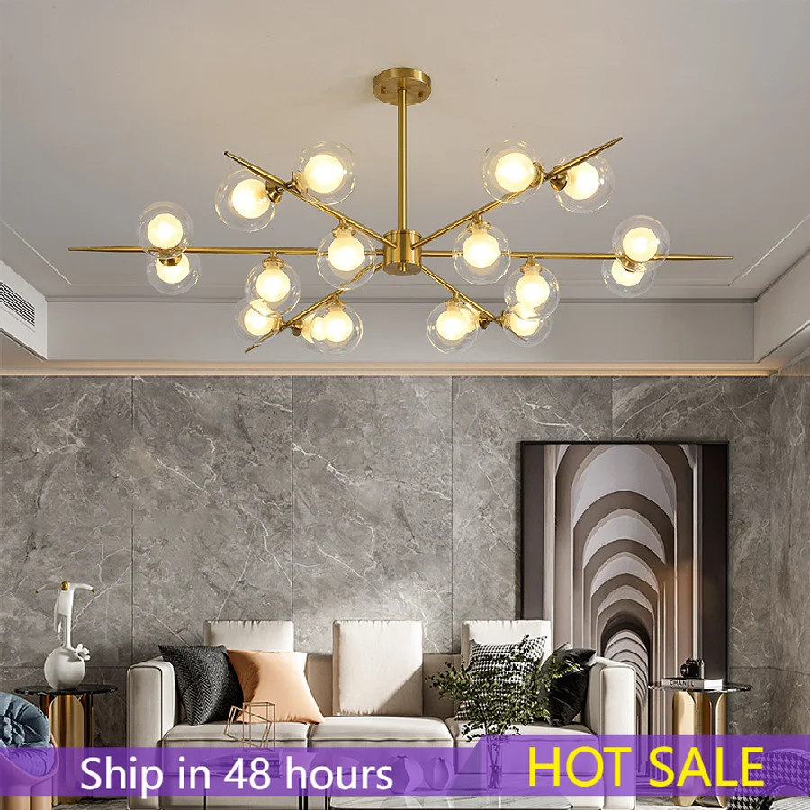 

Modern Copper Chandelier For Living Dining Room Bedroom LED Ceiling Chandelier Lamp Restaurant villa Hotel Lobby Hanging Lamp