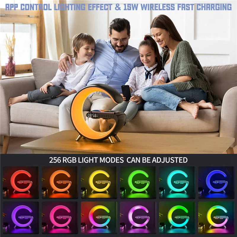 

Wireless Charger Bluetooth Speaker Projection Lamp RGB Night Light Digital Alarm Clock For Sleeping Bedroom-EU Plug