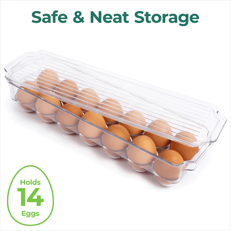 

Refrigerator Egg Storage Bin With Lid, Stores 14 Eggs, Clear