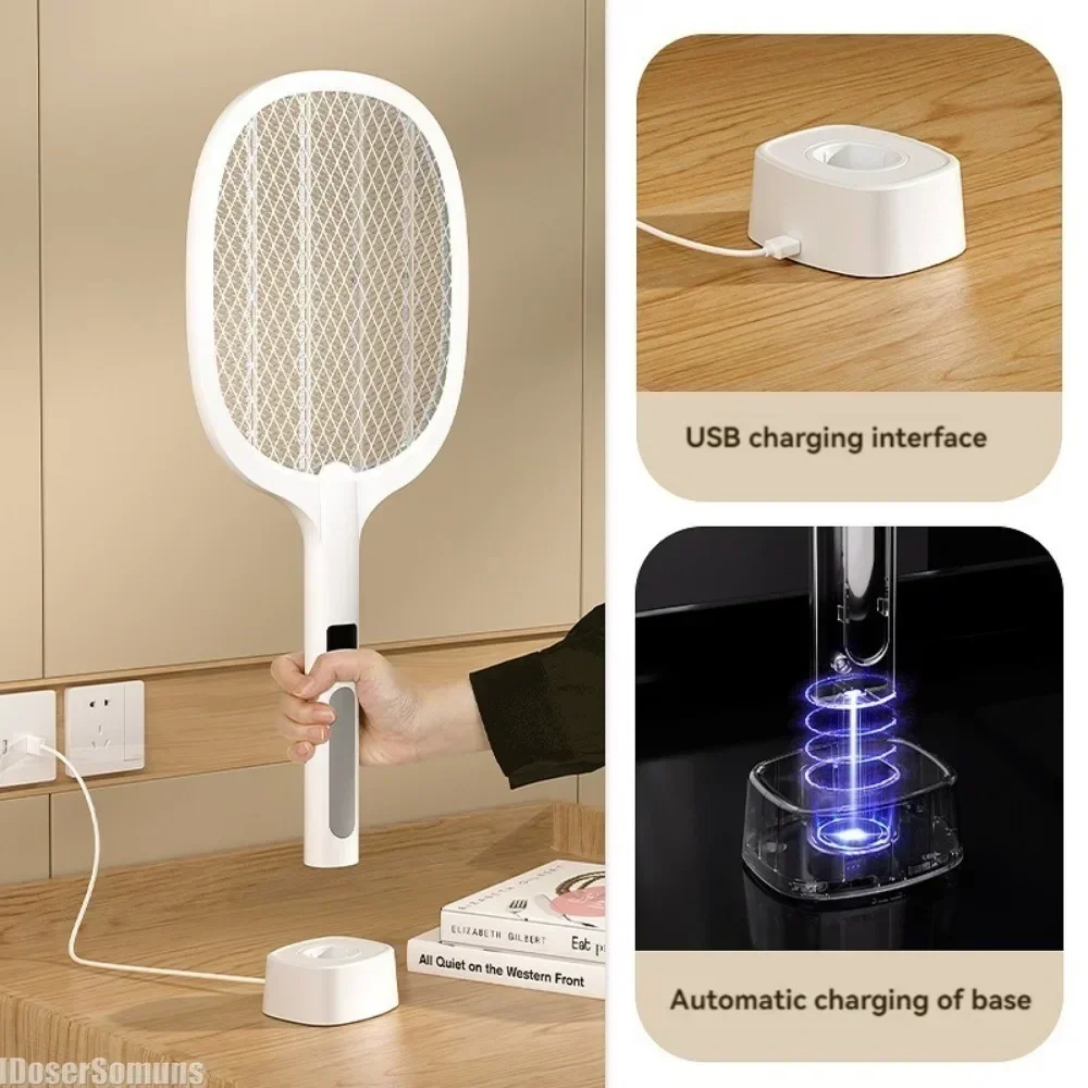 Перезаряжаемая электрическая мухобойка 4000 В — портативная мухобойка USB-C со съемной конструкцией и режимом автоматического касания для внутреннего и наружного использования! (art.: 3920d002c8bc5) - 3920d002c8bc5
