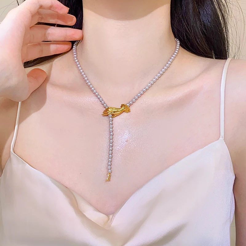 Французское легкое роскошное ручное жемчужное ожерелье для женщин новинка 2024